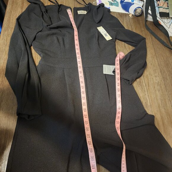 Eliza J Slit Sleeve Wide Leg Crepe Jumpsuit NWT Black Size 6 - Picture 10 of 13
